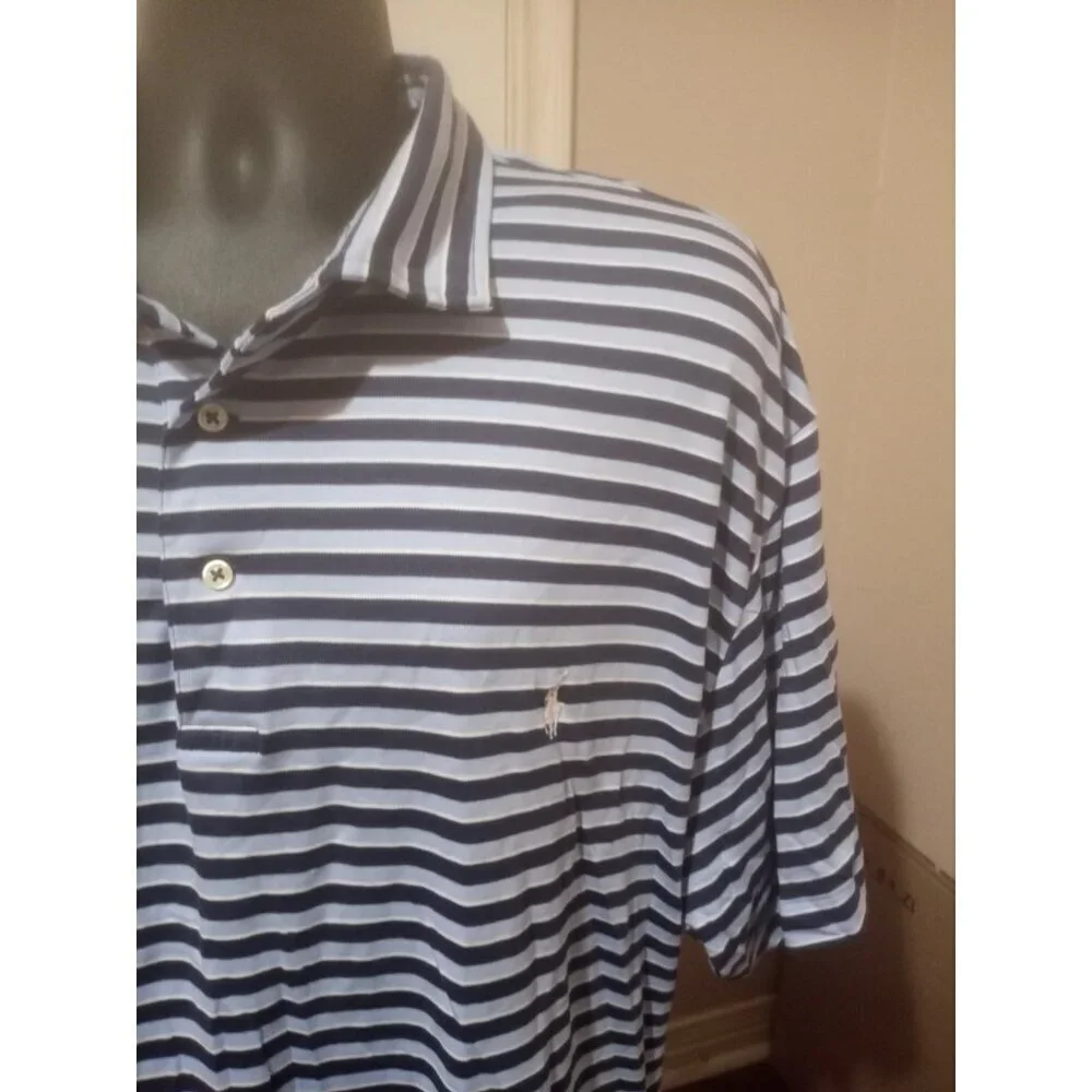 Polo Ralph Lauren Men’s 3XB Big Navy Blue Blue Stripe Short Sleeve Polo Shirt